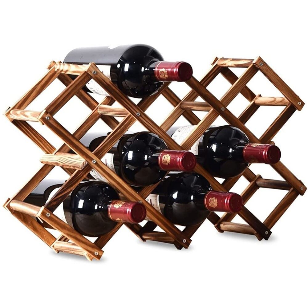Wooden Wine Storage Racks Countertop, 10 Bottle Wooden